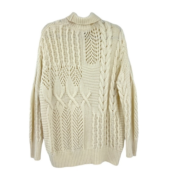 Athleta cableknit 80% wool 20% cashmere Fisherman coastal cardigan, beige SZ M - Picture 2 of 8